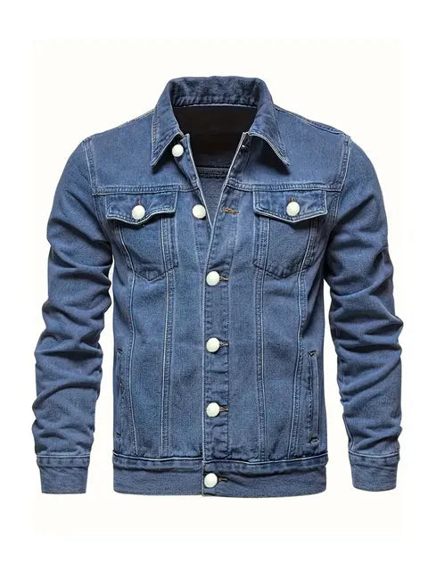 Men's Chic Denim Cargo Style Shirt Jacket With Flap Pockets Plus Size Trendy Spring Fall Outwear For Men, Men's Clothing